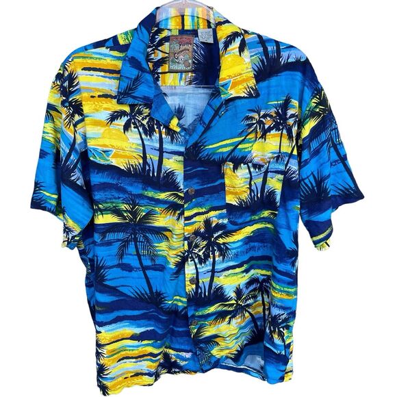 Pineapple Connection Mens Hawaiian Shirt Medium Button Up Rayon Multicolor Camp - Picture 1 of 7